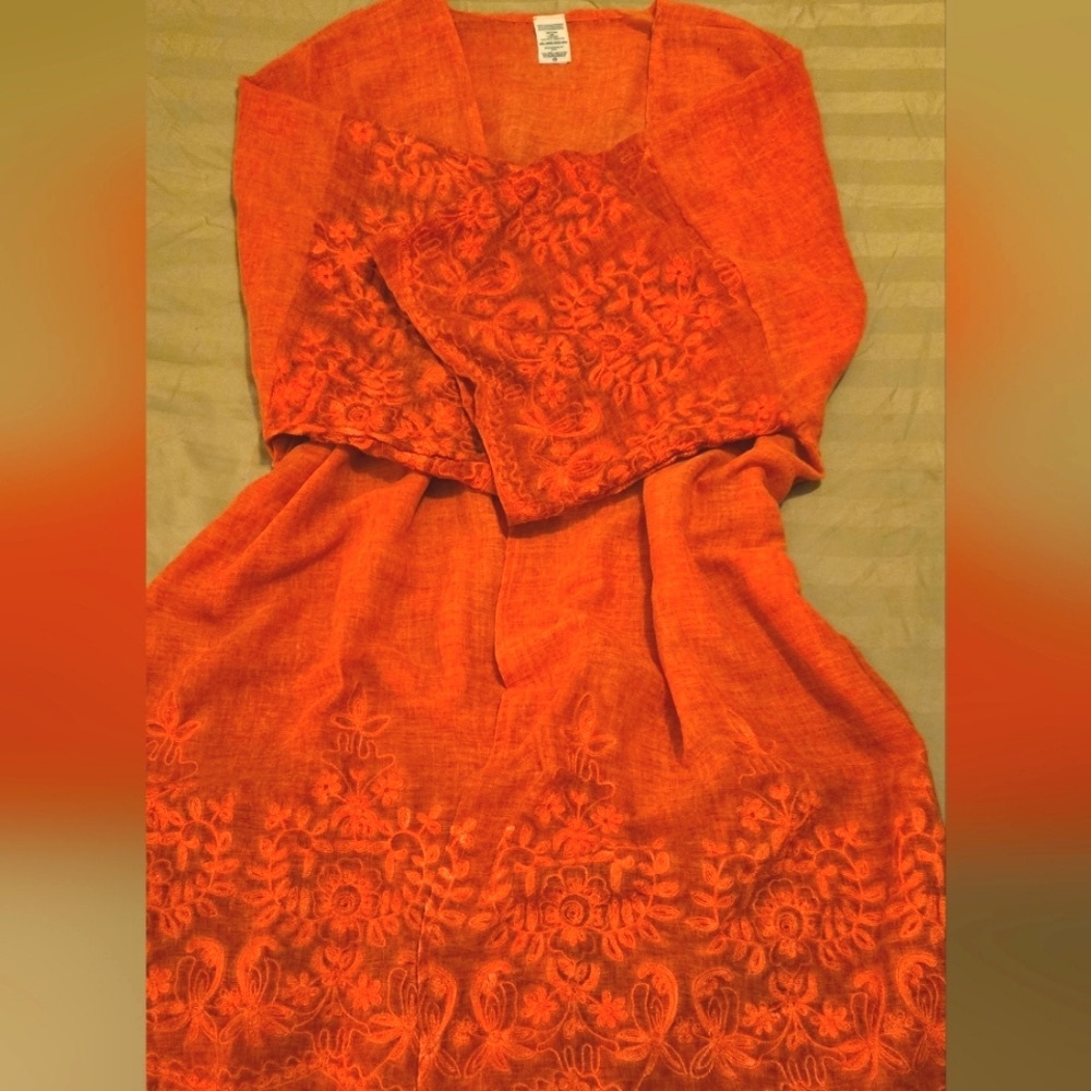Coral Lace-trimmed Duster Kimono style  Sz. 2x-3x